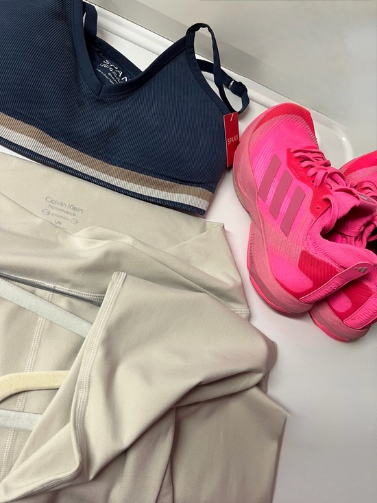 adidas Shoes - 3 pc set SPANX Sports Bra, Beige Calvin Klein pants & Hot Pink Adidas shoes
